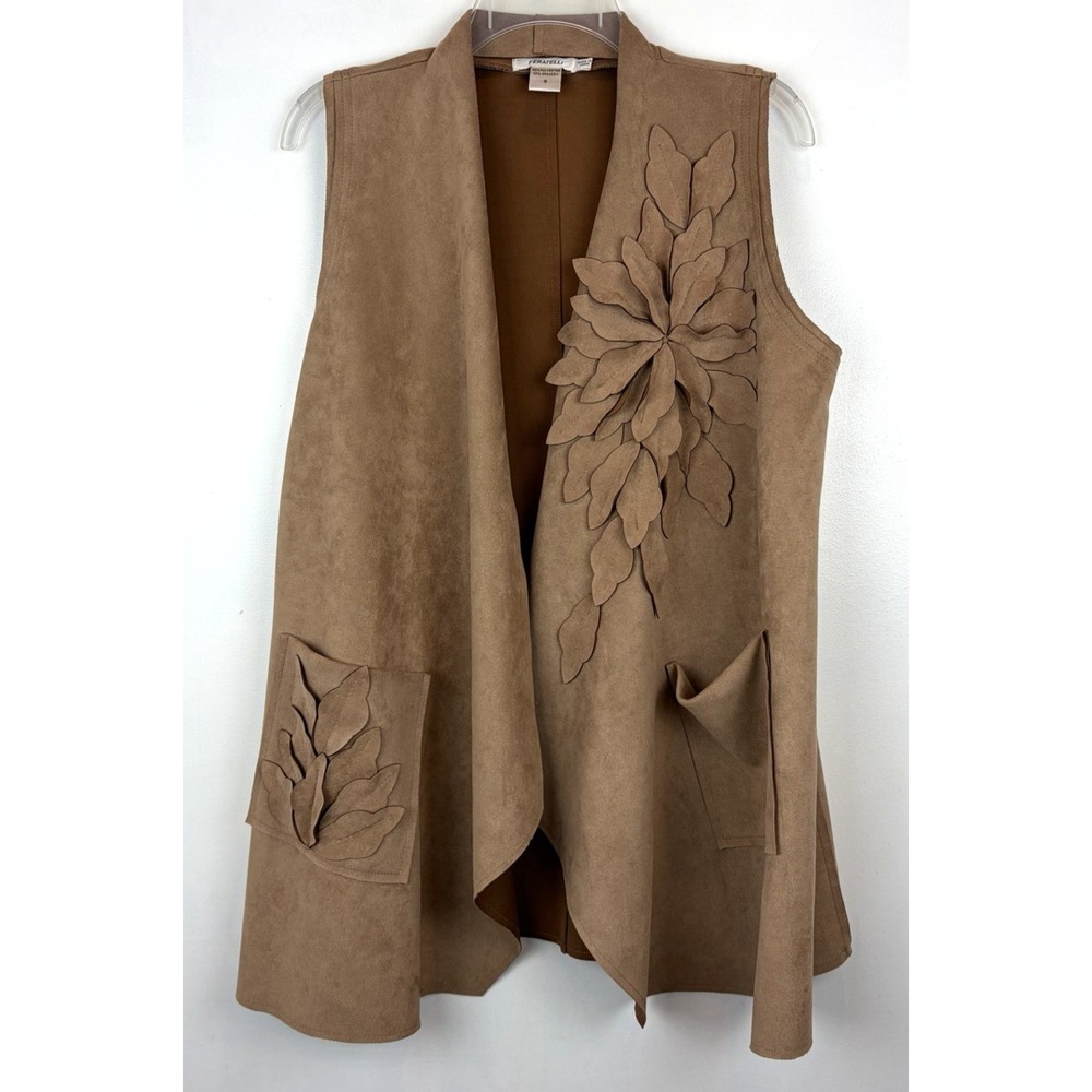 Faux Suede Open Front Drape Vest Womens S Tan Minimalist Boho Neutral Duster